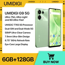 UMIDIGI 울트라 클리어 트리플 카메라 듀얼 SIM 5G 스마트폰, 안드로이드 14, UNISOC T765 아이 케어, 6GB, 128GB, 6.75 인치, 90Hz, 5000mAh, 50MP, 5G