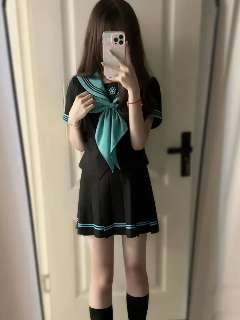 Versatile Basic Summer School Uniform Short Sleeve Two-Piece Set JK Japanese Style Sailor Suit Versatile Two-Piece Set view 4