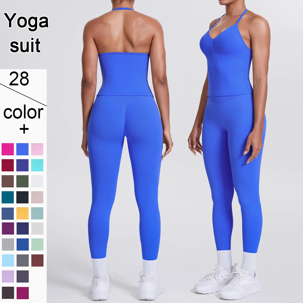 

Woman Yoga Vest Pants Set Solid Color Backless Seamless Neck Strap Bra Yoga Vest High Stretch Quick Drying Yoga Sport Leggings