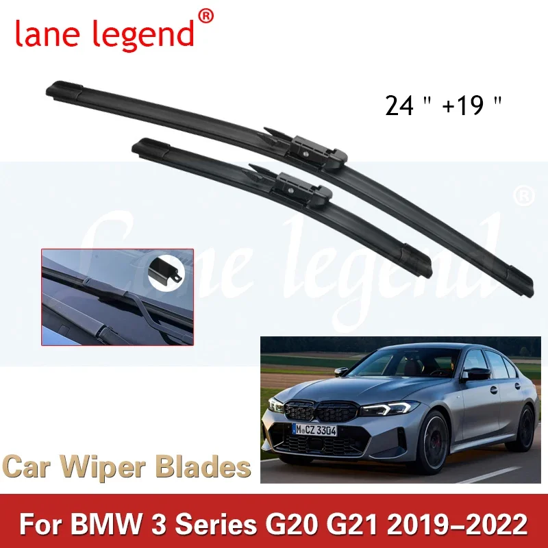 

For BMW 3 Series G20 G21 2019 2020 2021 2022 Front Wiper Blades Window Windshield Windscreen Boneless Frameless Rubber Accessory