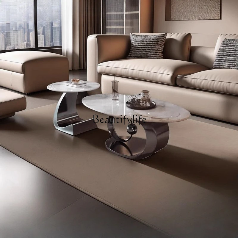 

colored spar natural marble coffee table Italian minimalist style living room microcrystalline stone size oval coffee table