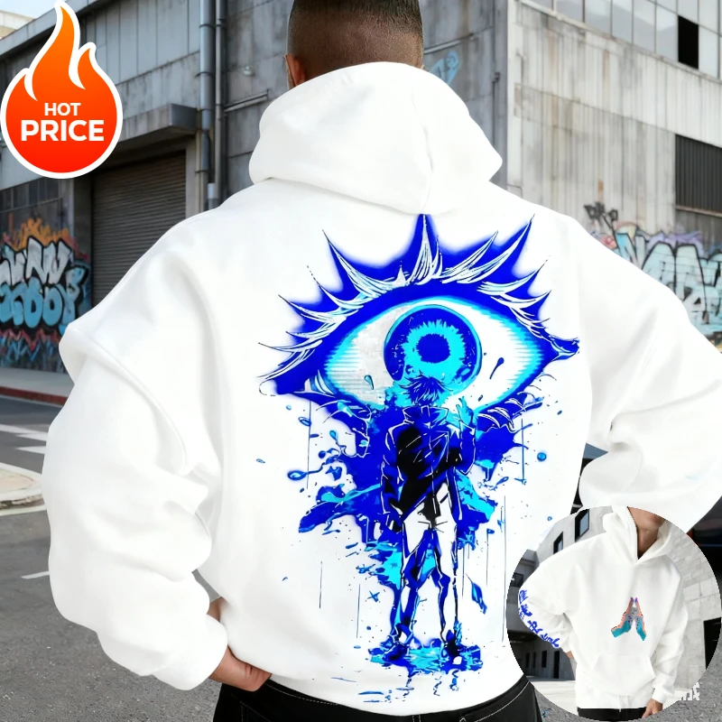 고죠 사토루 주술회전 하라주쿠 스트리트웨어 가을 남성 빈티지 후드티 겨울 여성 오버사이즈 후드 스웨트셔츠 긴팔