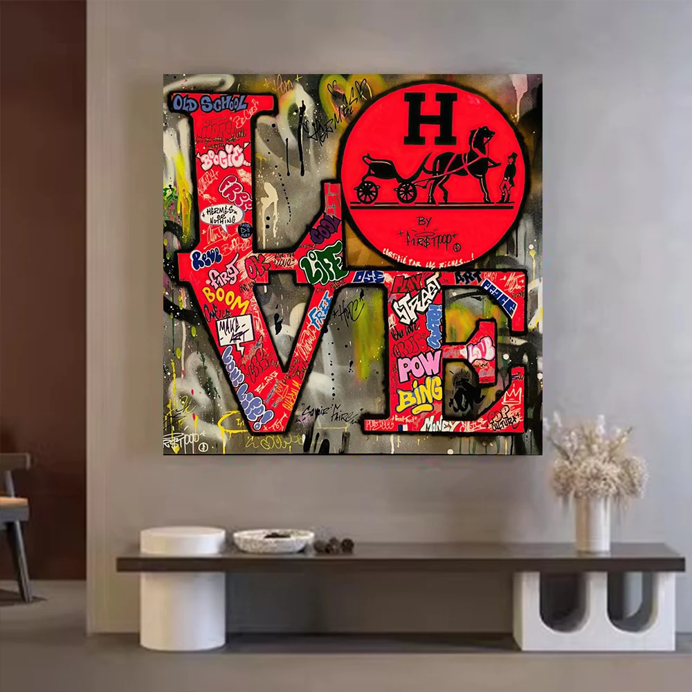 Street Graffiti English Letters LOVE Wall Art Posters Light Luxury Color Clash Home Decor Canvas Painting Mural Prints Pictures