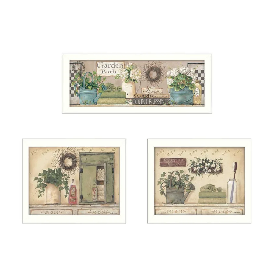 

Garden Bath Collection 3Piece Vignette By Pam Britton Printed Wall Art Ready To Hang Framed Poster White Frame