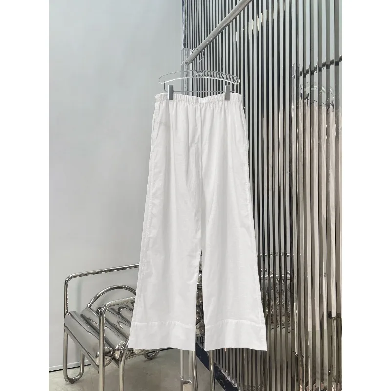 Pantaloni casual da donna con coulisse bianchi stile Old Money, rilassanti e versatili, pantaloni a gamba larga in vita elastica