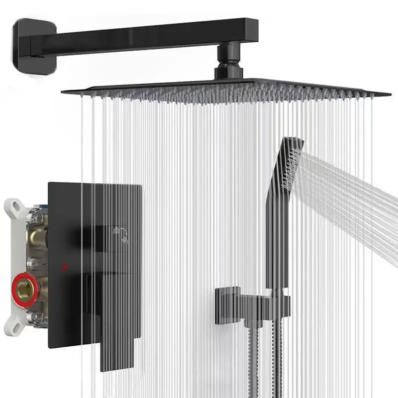 Bathroom Shower System  Rain Shower Head Combo Set with Valve and Trim Luxury Rain Mixer Silver Concealed Shower Faucet
