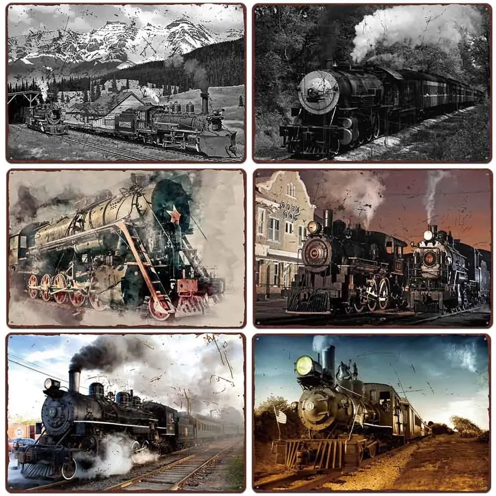Train Metal Poster Vintage Plate Tin Signs Wall Poster Retro Plaque Poster Bar Pub Club Wall Home Decor Wall Stickers Poster