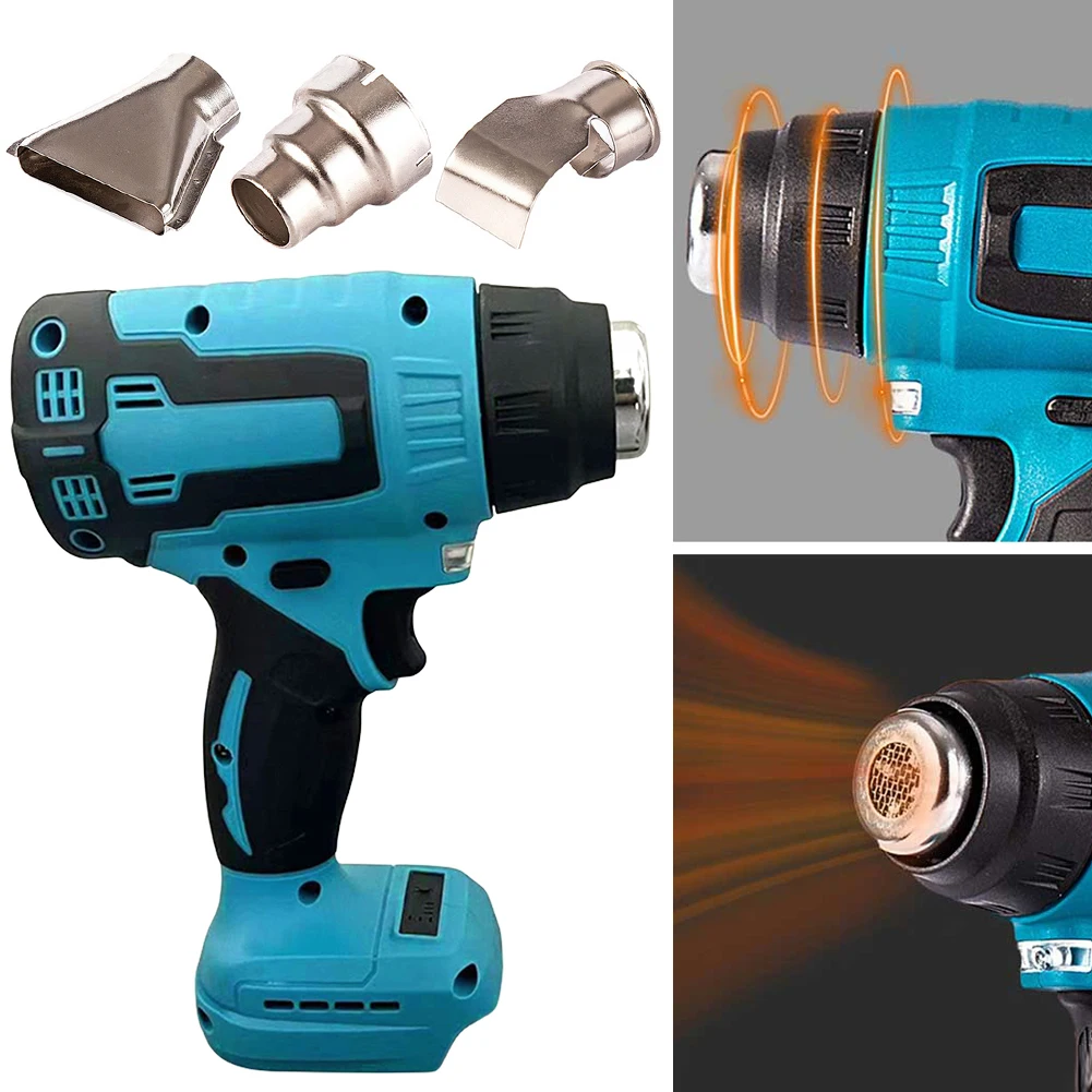 

Cordless Hot Air Gun Handheld Hot Air Gun with 3 Nozzles Heat Gun Hair Dryer 0-500℃ Rechargeable LED Light for Makita Battery