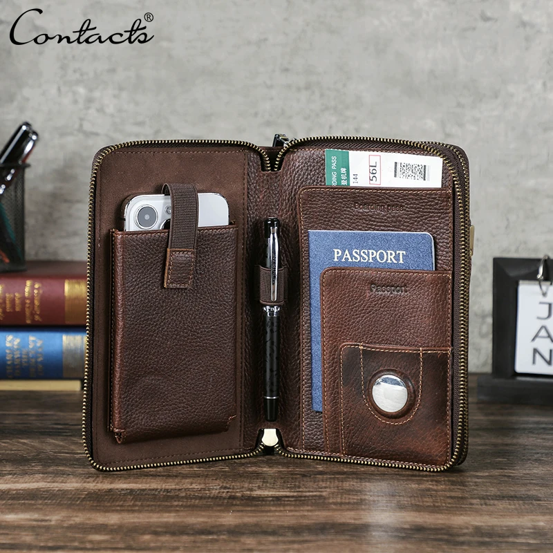 

CONTACT'S Genuine Leather Clutch Wallet for Men Rfid Blocking Card Holder Luxury Designer Business Handbag Phone Bag