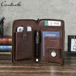 CONTACT'S Genuine Leather Clutch Wallet for Men Rfid Blocking Card Holder Luxury Designer Business Handbag Phone Bag