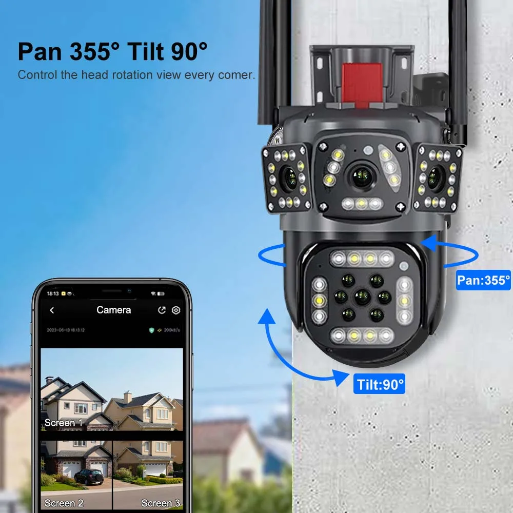 Imagem -04 - Didseth-câmera ip à Prova Dágua com Visão Noturna Colorida Cam de Vigilância de Segurança Três Lentes Wi-fi Tela Cctv Ptz 6k 12mp