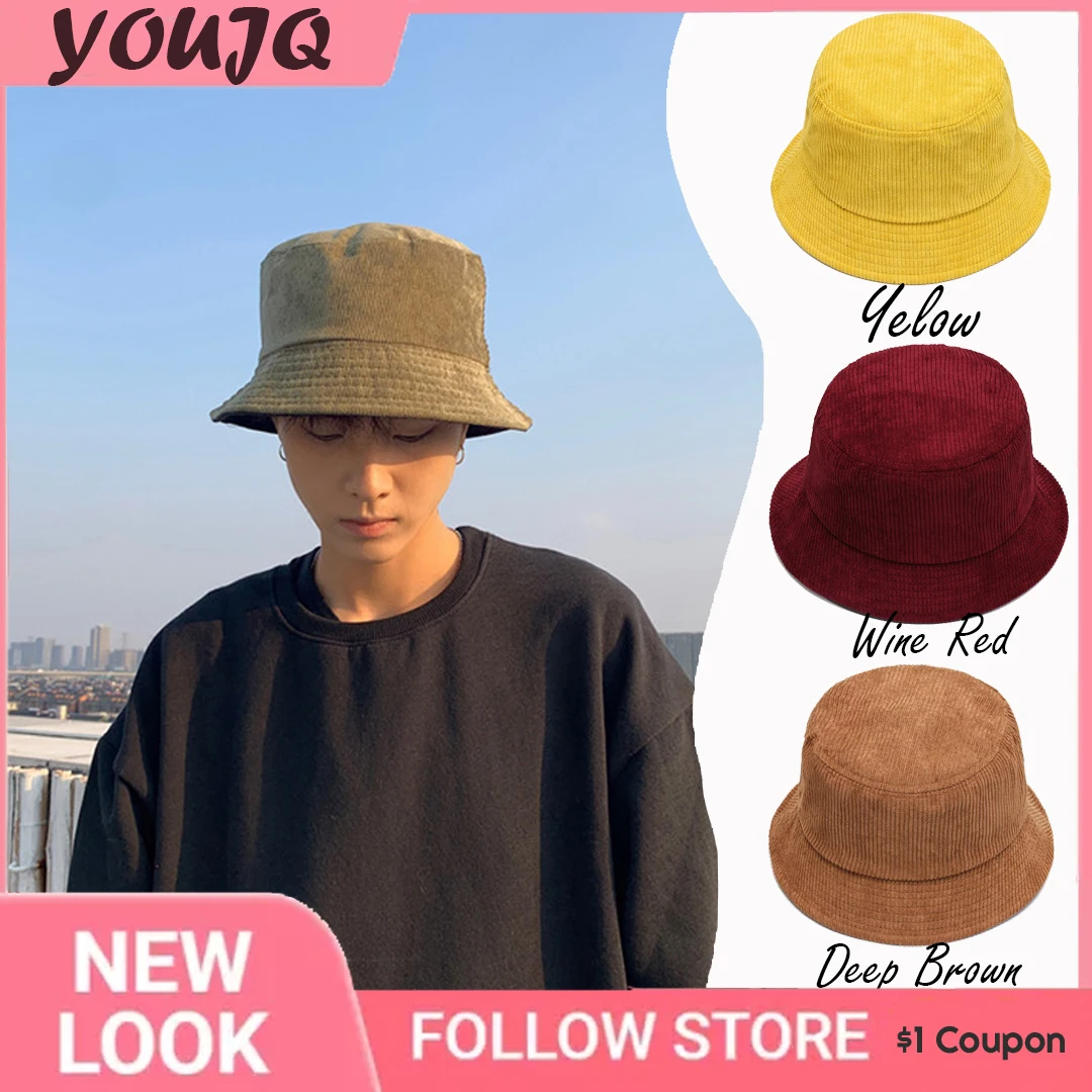 

Women's Corduroy Bucket Hat Men's Casual Winter Warm Plain Bob Panama Caps Wide Brim Sun Fishing Fisherman Hat for Ladies Gorras