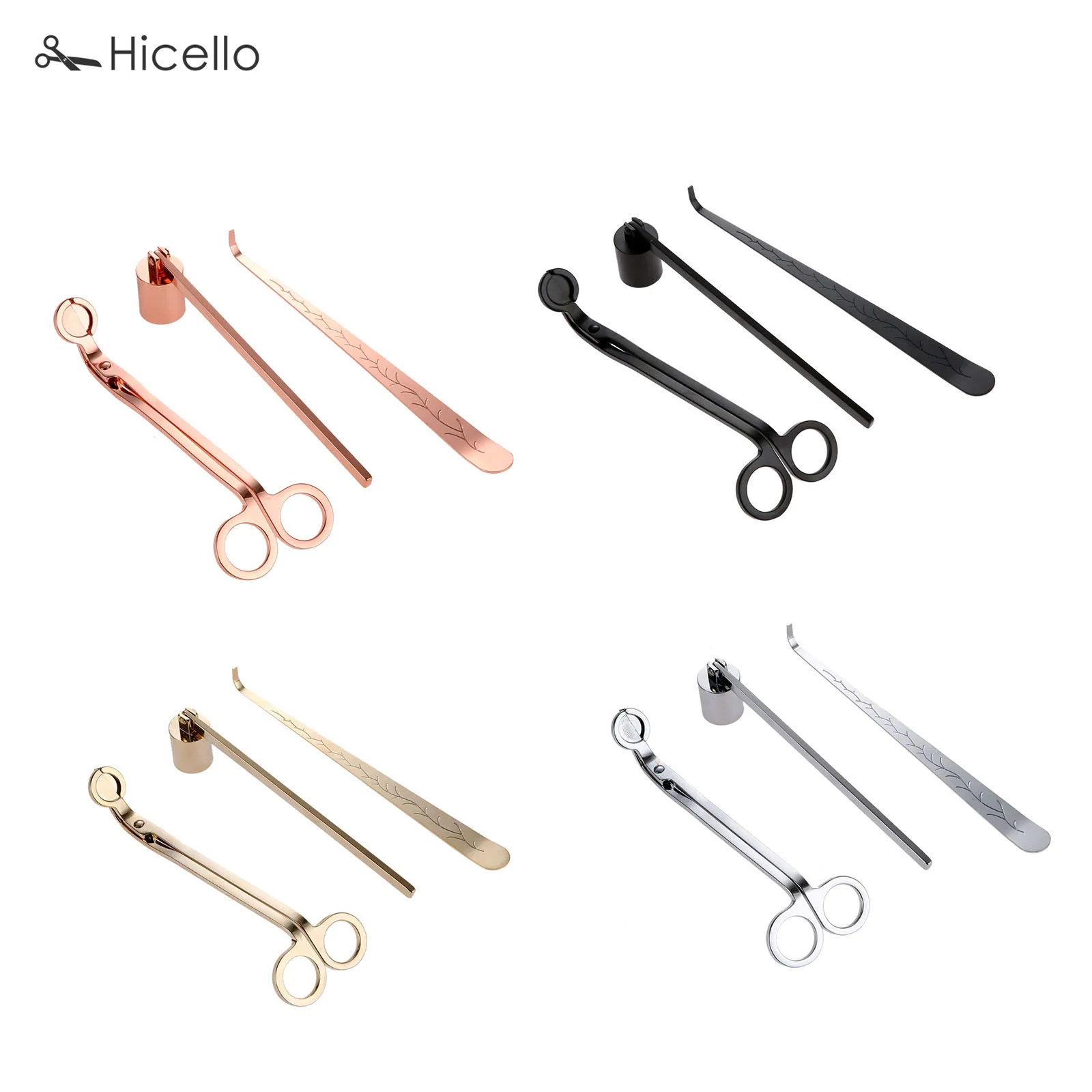 3pcs/set Candle Snuffer Trimmer Hook Stainless Steel Luxury candle scissors Wicks Holder Dipper Home Deco Rose Gold Silver Black