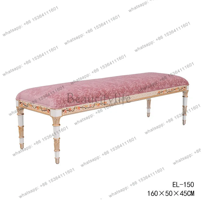 

French luxury art solid wood carving bench exquisite veneer shell parquet bedside stool