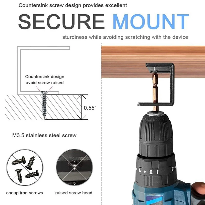 책상 아래 노트북 마운트, 노트북용 책상 선반 홀더 아래 금속, Mac Mini, Macbook, 긁힘 방지 실리콘이 있는 키보드