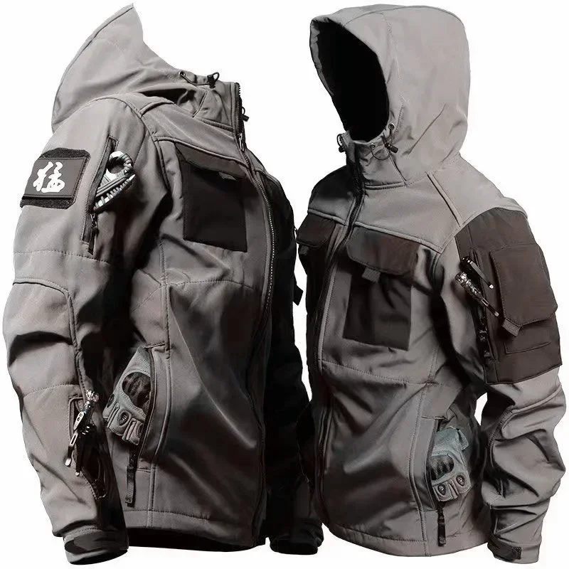 2026 Men's Winter Velvet Thickened Outdoor Invader Soft Shell Tactics Windproof and Waterproof Mountaineering Jacket and Pants