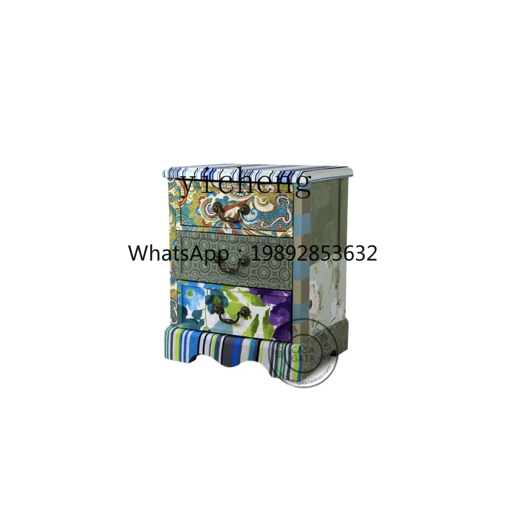 ZZ  European solid wood cabinet fabric bedside table personalized patchwork drawer cabinet