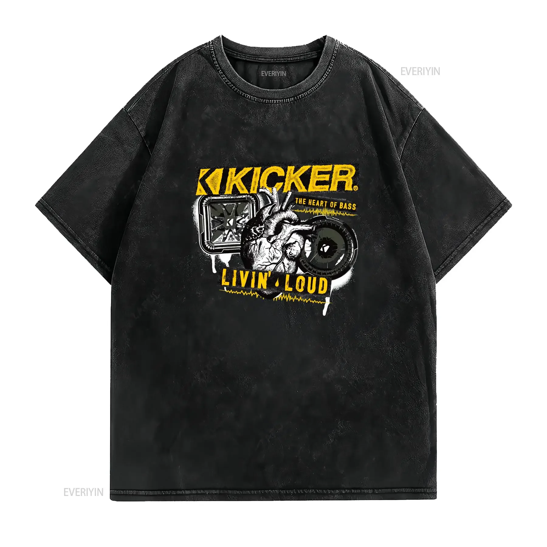 Kicker Car Audio Old School Basshead Linin Loud T shirt vintage Washed graphic fashion Slightly Versatile homme Unisex Casual