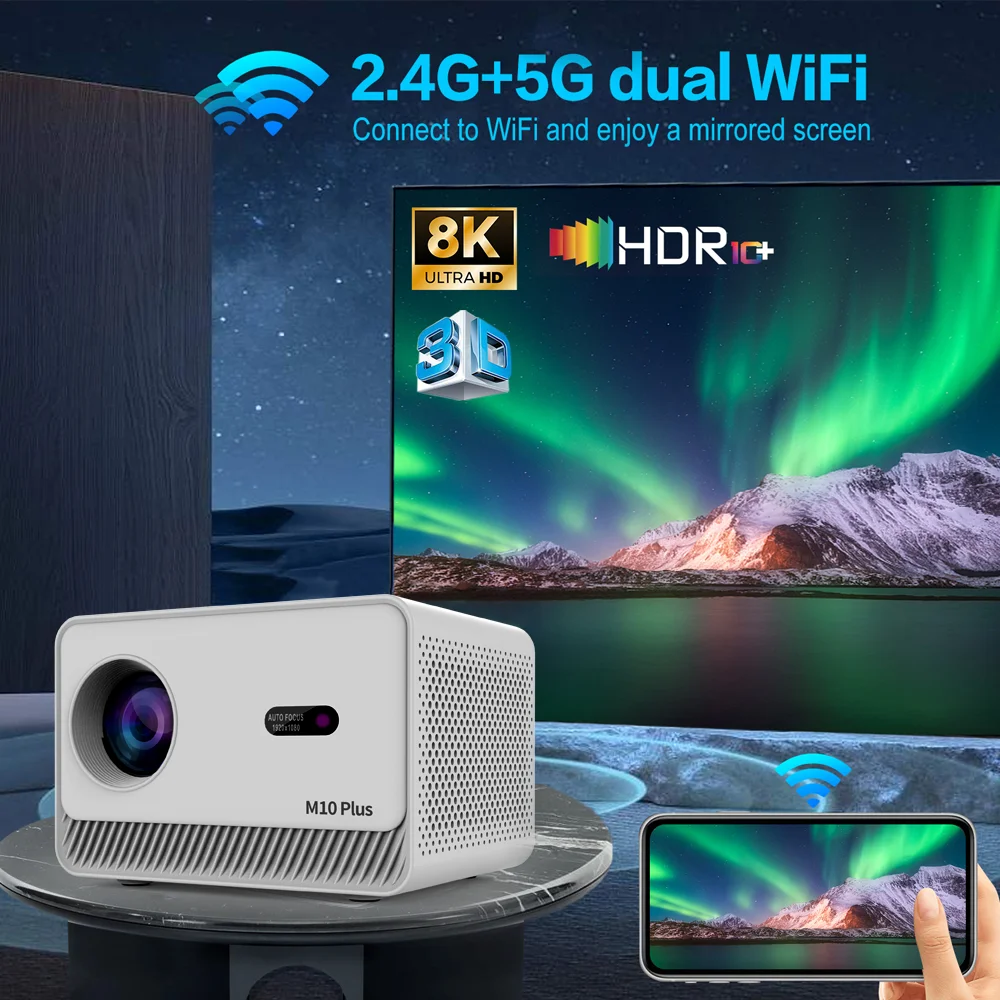 LIGHT Unicorn M10 Plus Projector 8K Android 11.0 Support 1080P Theater Native 720 Auto Keystone Correction Wifi6 HDR Video Beam