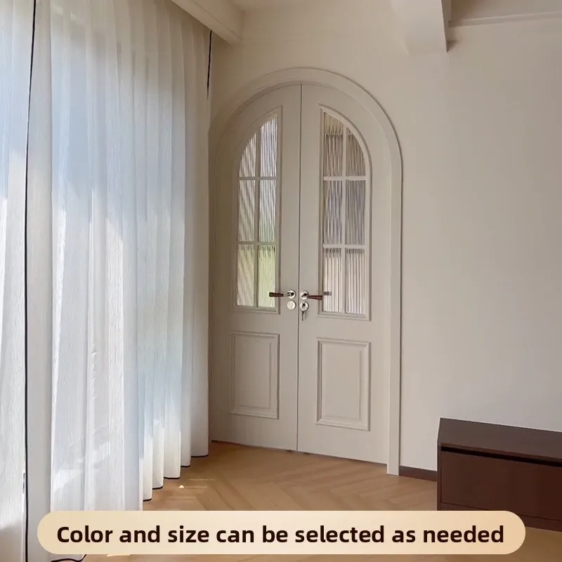 Solid-wood Composite Lacquered Interior Door Rounded Arch Design White Light-luxury Minimalist French-style Vintage Sound