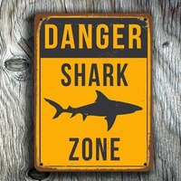 Vintage Dangerous Shark Warning Metal Sign Warning Plaque Tin Painted Courtyard Manhole Swimming Pool Wall Art Decoration Mural