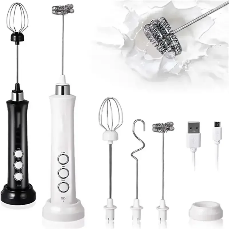 3 In 1 Electric Milk Frother Rechargeable Milk Foam Maker Handheld Foamer High Speeds Milk Frother Drink Mixer Coffee