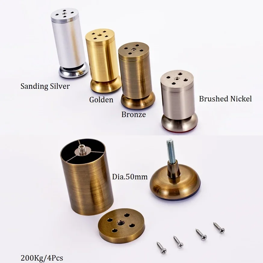 4 個亜鉛合金ラウンド Dia.50mm テレビキャビネット家具ソファベッド足レベリングレベラーサンディングシルバーブラシブロンズゴールドスチール