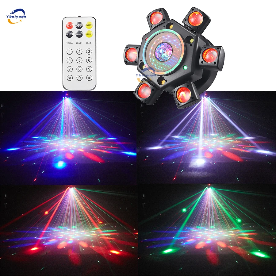 New Six-armed King Kong Abyss Mirror Effect Moving Head Light With DMX Remote Control Suitable For DJ Disco Bar Party Christmas