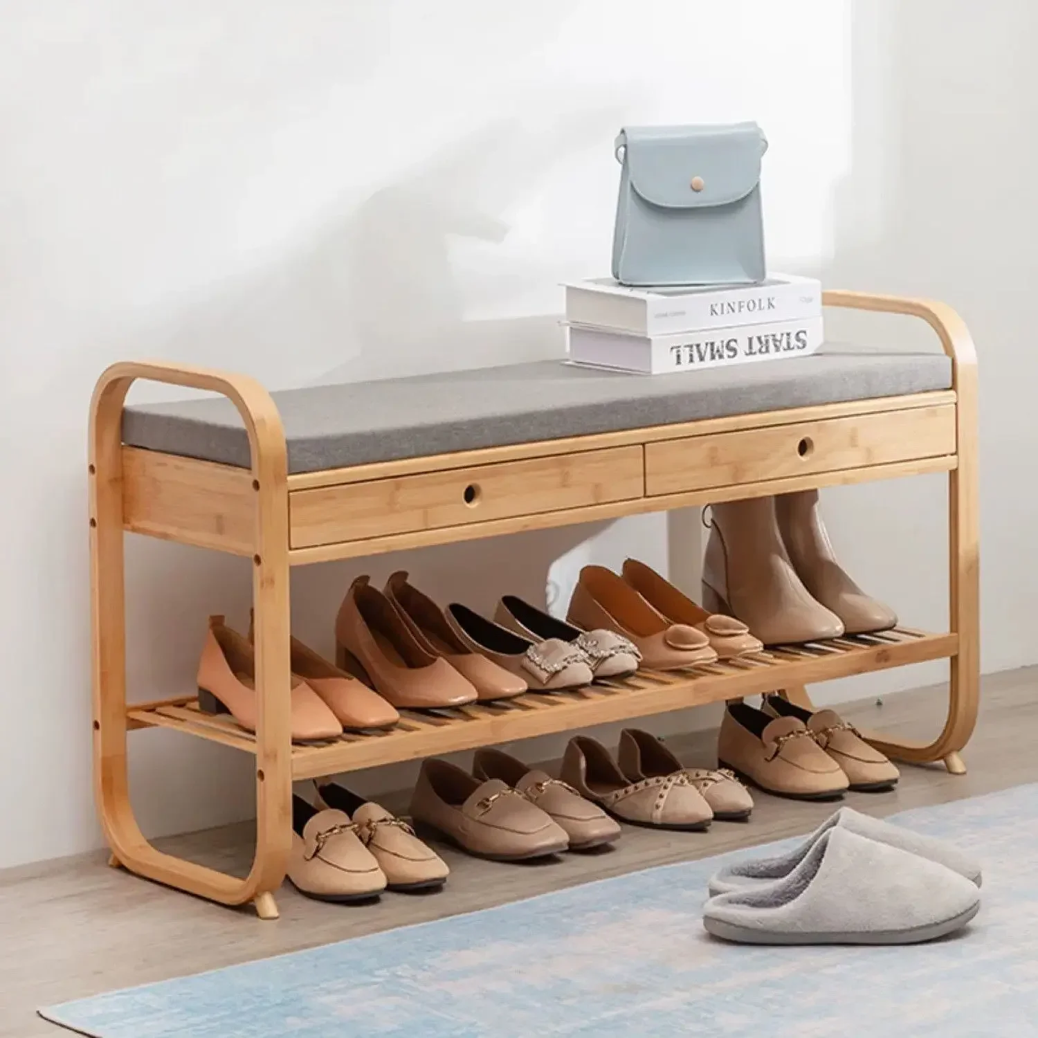 

Nordic Shoes Changing Stool Home Door Cabinet Bamboo Stools Shoe Rack Simple Wearing Shoe Stool Shoe Cabinets Furniture Ins