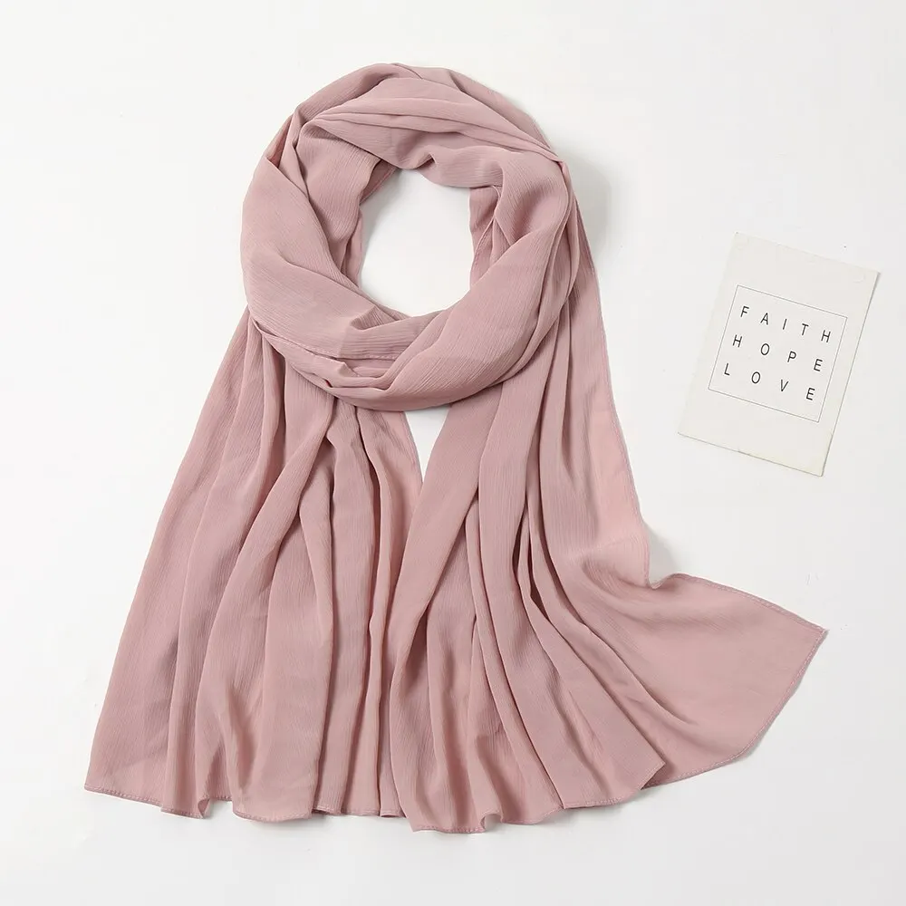 High Quantity Georgette Crepe Hijabs Crinkle Chiffon Scarf Women Muslim Headscarf Fashion Long Shawls Headband 180*70cm