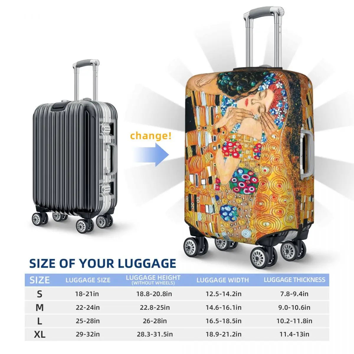 Klimt Suitcase Cover Flight Gustav The kiss Elastic Luggage Case Cruise Trip Protector