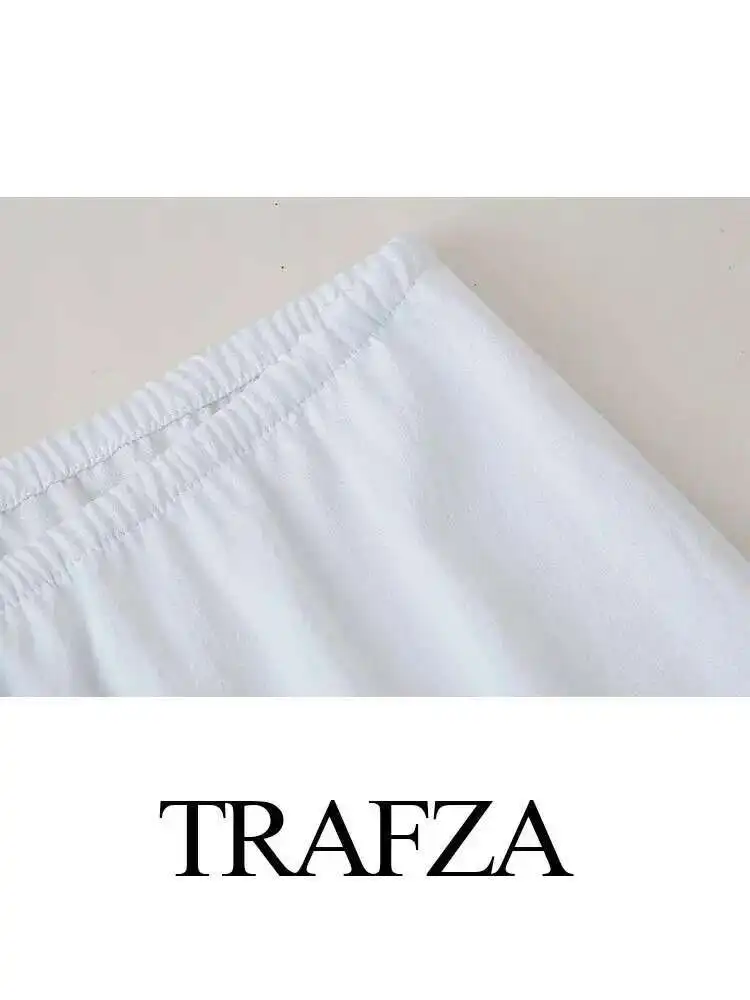 Neues Damen-Top mit sexy V-Ausschnitt, Schleife, Seidensatin, strukturiert, kurzes Oberteil + elastische Taillentasche, verzierte Sommer-Straßenhose