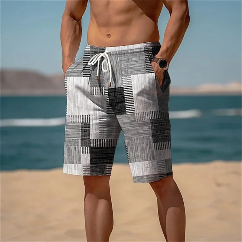 Multicolor Plaid Beach Shorts Men Vintage Patchwork Summer Cool Loose Fashion Trendy Streetwear Funny Novelty Retro Casual