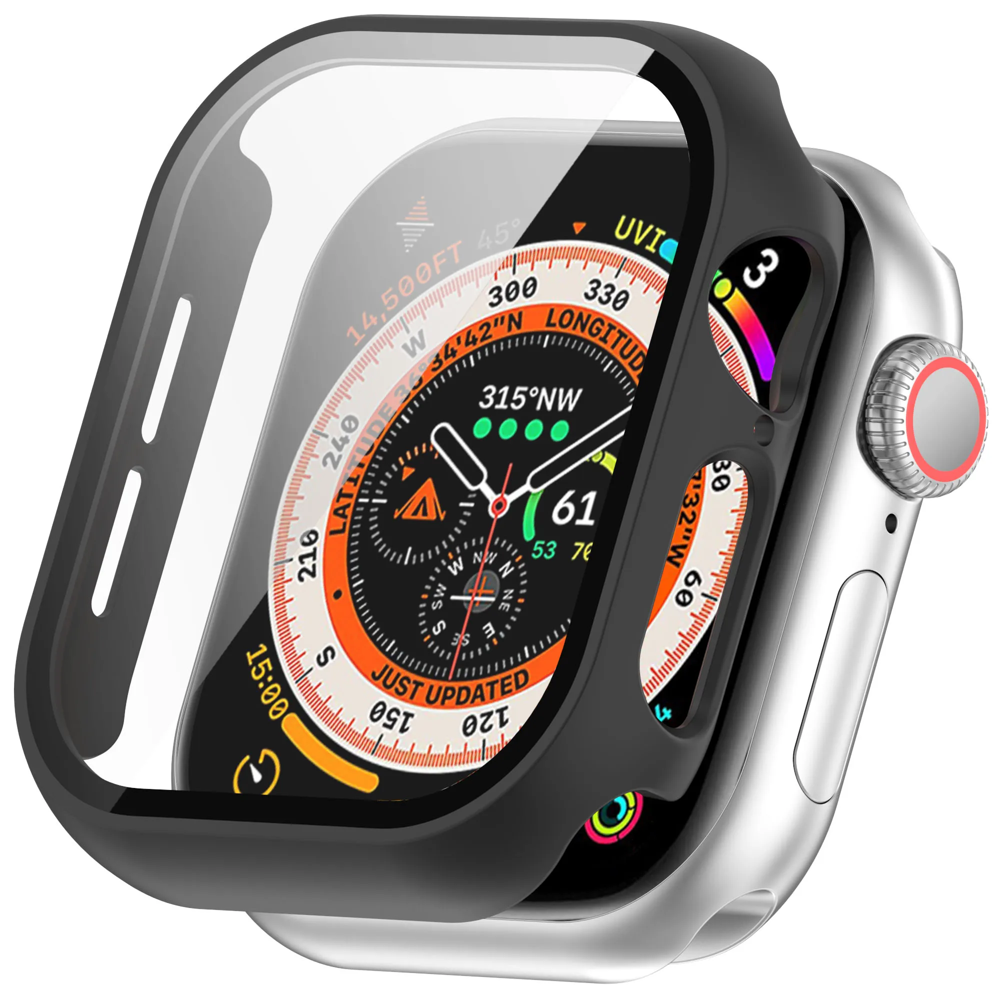 

Для Apple Watch Series 10 42 мм Корпус для часов Жесткий чехол для ПК с пленкой из закаленного стекла - черный
