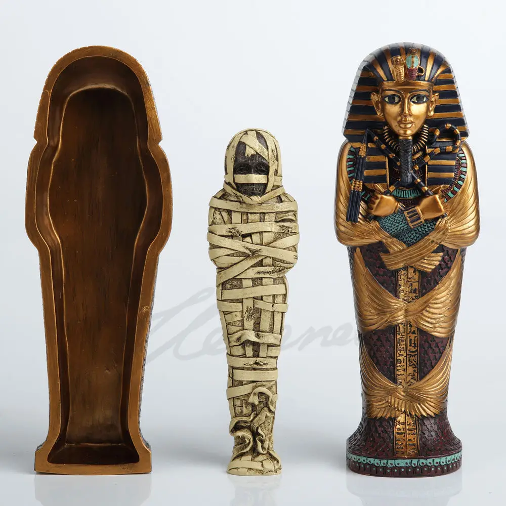 Ancient Egyptian Pharaoh Sarcophagus with Mummy Resin Figurine Home Decoration Collectible Art Ornament Retro Egypt Style Craft