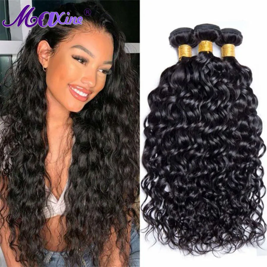 Maxine Water Wave Human Hair Bundle Brazilian Remy Human Hair Bundles 1/3/4 Bundles Natural Black Human Hair Bundles For Women