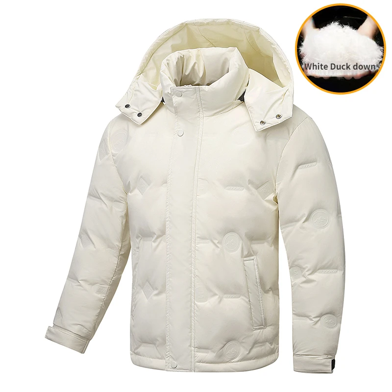 Chaqueta de plumón de pato blanco con capucha desmontable para hombre, abrigo ligero de lujo, cálido, informal, a prueba de viento, ropa de nieve, Invierno