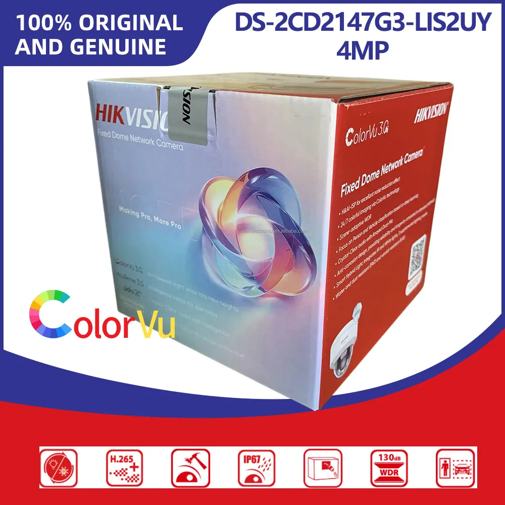 Hikvision DS-2CD2147G3-LIS2UY 4MP IP Camera ColorVu Hybrid Light Built-in Mic IP67 IK10 NEMA4X Outdoor Security Dome IP Camera