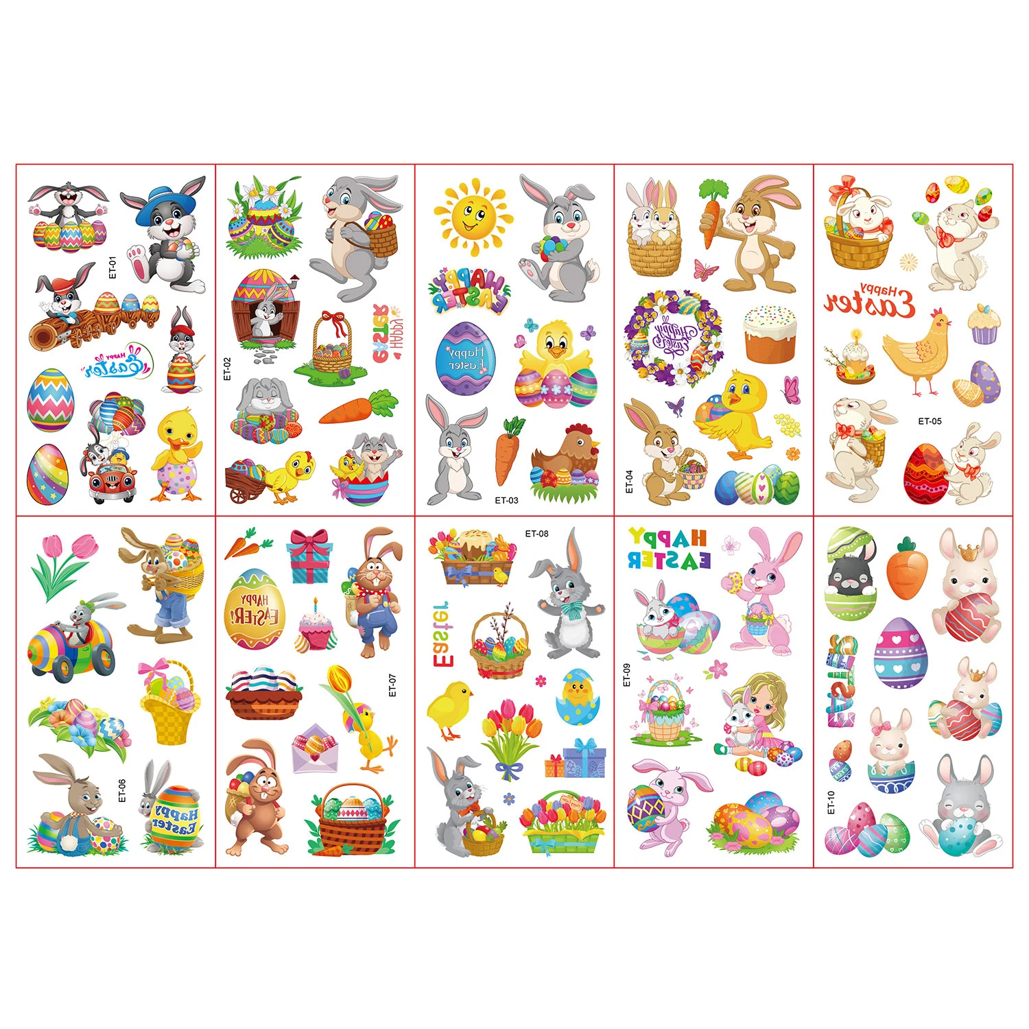 

10 шт. Мультяшные пасхальные Временные татуировки-наклейки, пасхальные яйца, милые кролики, праздничные декоративные татуировки-наклейки