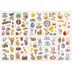 10Pcs Cartoon Easter Temporary Tattoo Stickers, Easter Eggs, Cute Rabbits, Festival Decoration Tattoo Stickers
