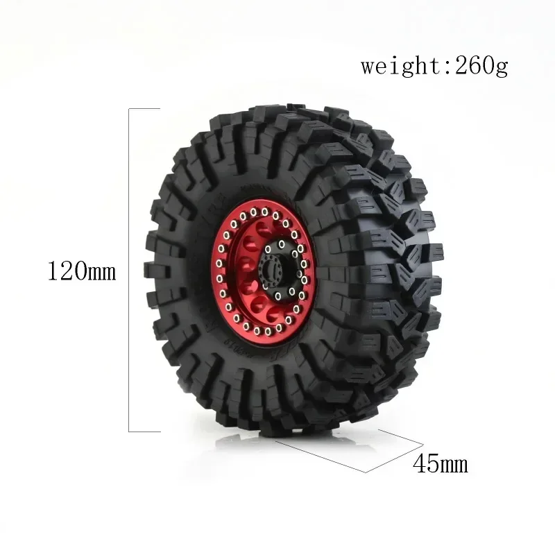 Metal Beadlock Roda Jante, Conjunto de Pneu de Borracha para Carro de Crawler RC 1:10, TRXs, TRX4, RC4WD, D90 Axial, SCX10 II, III, MST, 120mm, 1,9 ", 4 peças