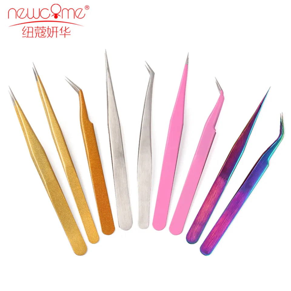 NEWCOME 1PC Professional Eyelash Tweezers 3D Volume Eyelash Extension Tweezer Fan Lash Eyebrow Tweezers Excellent Closure Makeup