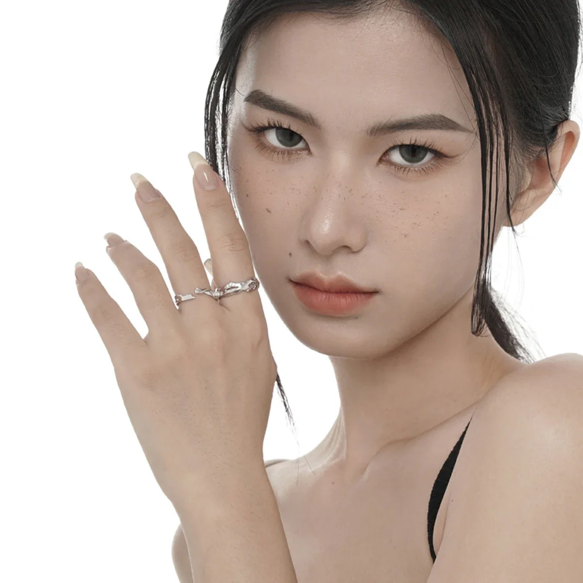 

S925 Sterling Silver Fashion Micro Dense Zirconia Open Index Finger Ring Light Luxury Texture Thin Ring Jewelry