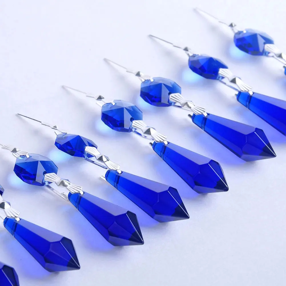 

12 pcs Crystal Pendant Colored Pointed Beads Chain Decor For Door Window Wall Hanging Wedding Party Costume Blue Crystal Curtain