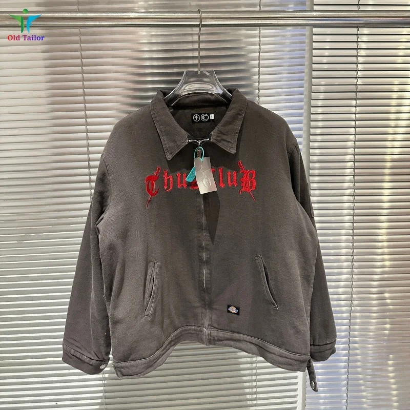 

Thug Club Коричневая винтажная вышитая джинсовая куртка Detroit для мужчин и женщин, осенне-зимняя утолщенная куртка