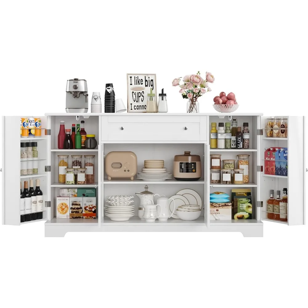 HITHOS-armario de Buffet de 54 "con almacenamiento, aparador moderno de Buffet de cocina con cajón, armario de madera para barra de café con ajustable