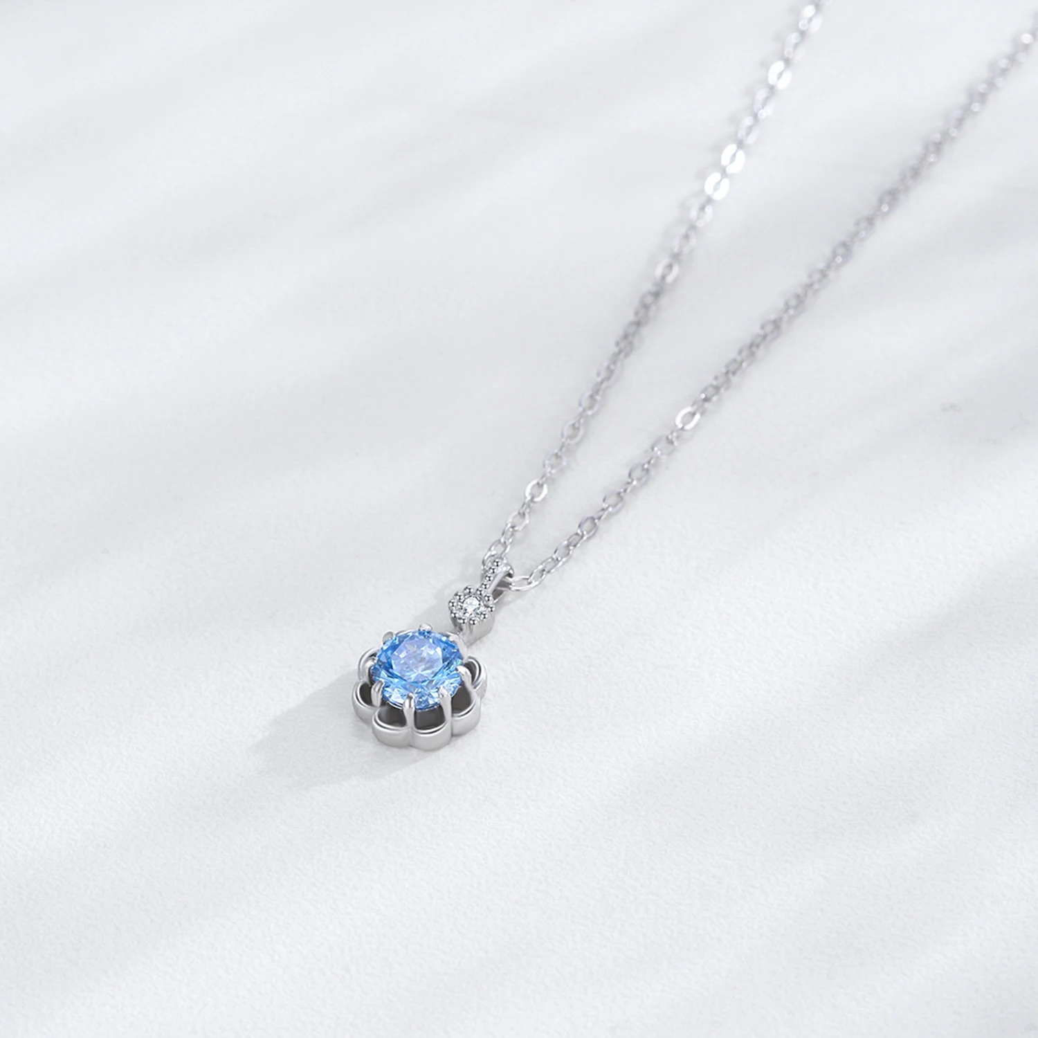 Ailmay Real 925 Sterling Silver Blue Zircon Flower Pendant Necklace For Women Holiday Or Anniversary perfect Gift 3