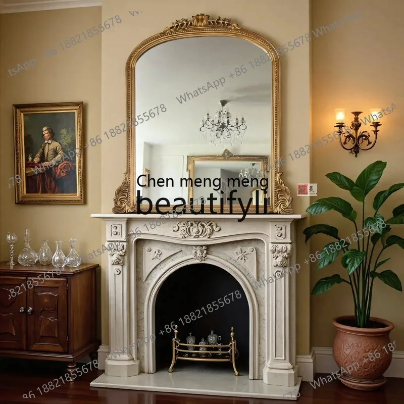 ss26 S26 European retro arched carved porch makeup mirror living room bedroom wall decoration mirror French light luxury