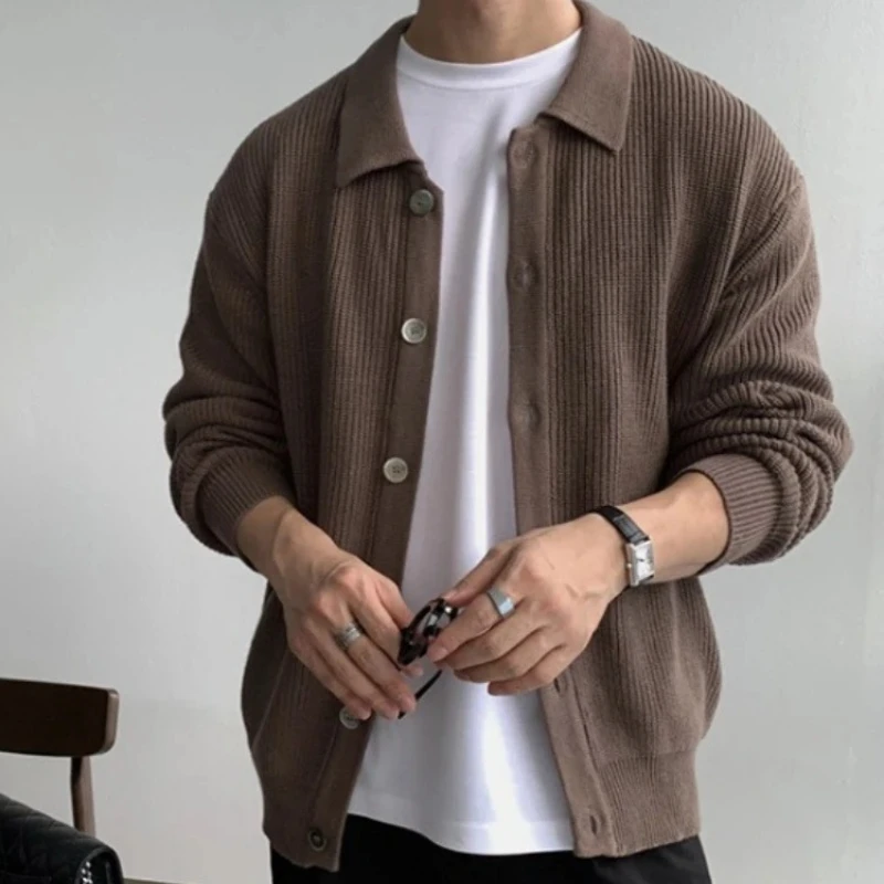 

Korean Streetwear Zip Up Sweater Cardigan Men Fall Winter Casual Sweatercoat Men's Baggy Thicken Knitted Sweaters Coat Male Top