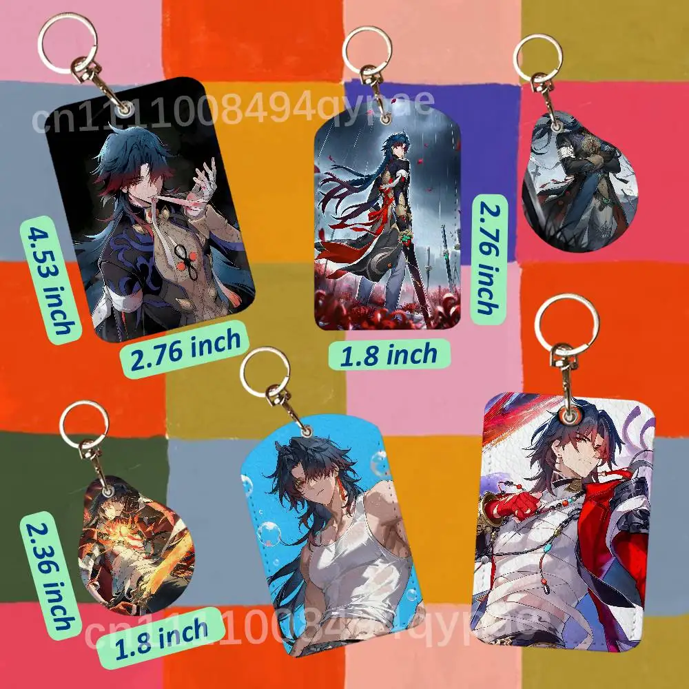 Blade H-Honkai Star Rail HSR 1PCS Leather Card Holder Keychain Door Lock Access Tags ID Card Case Access Card Bag Key Tag Ring